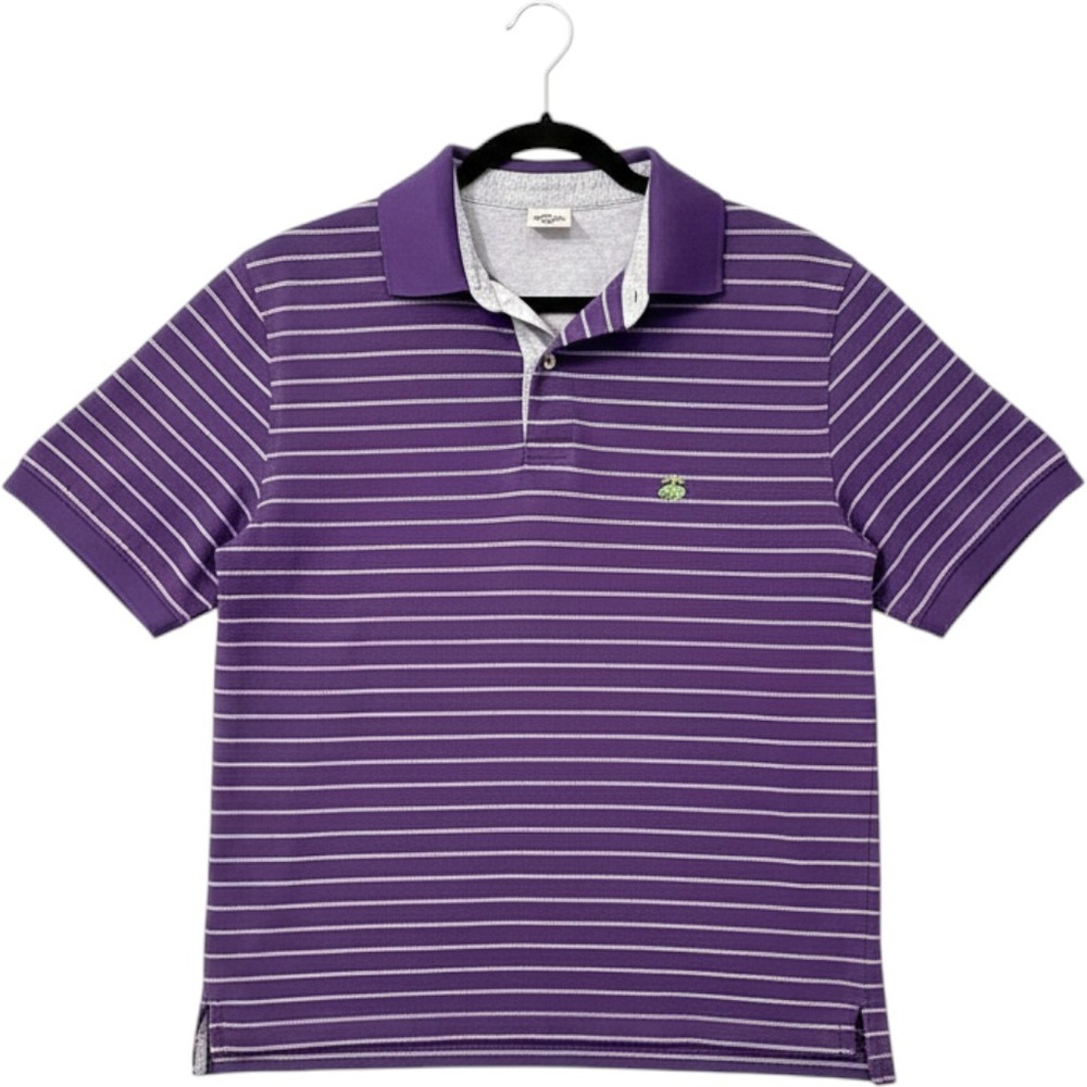Brooks Brothers Polo Shirt Mens Medium Purple Striped Good Original Fit Cotton